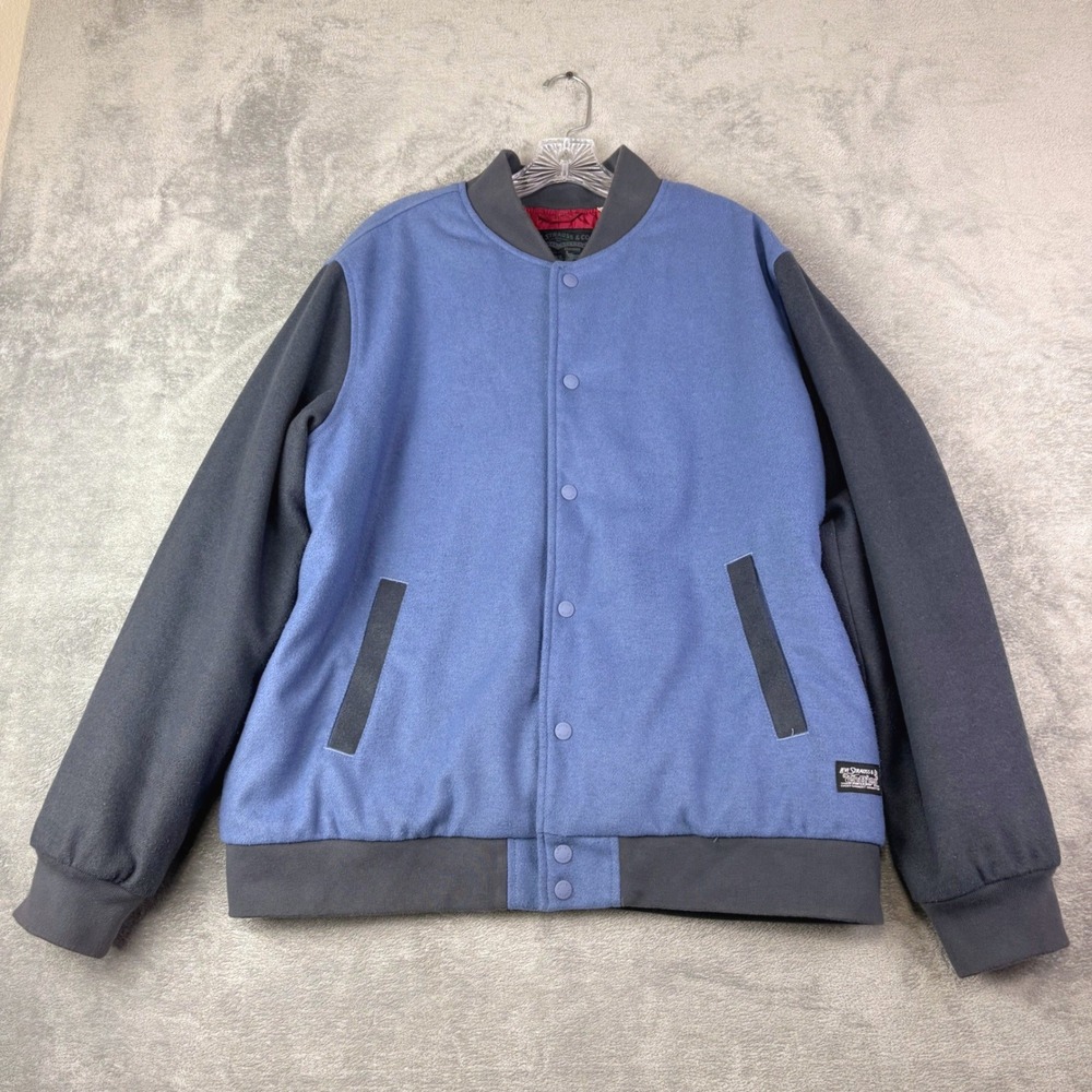 Levi L Blue Varsity Bomber Jacket Wool Blend Fleece Quilted Lining Streetwear